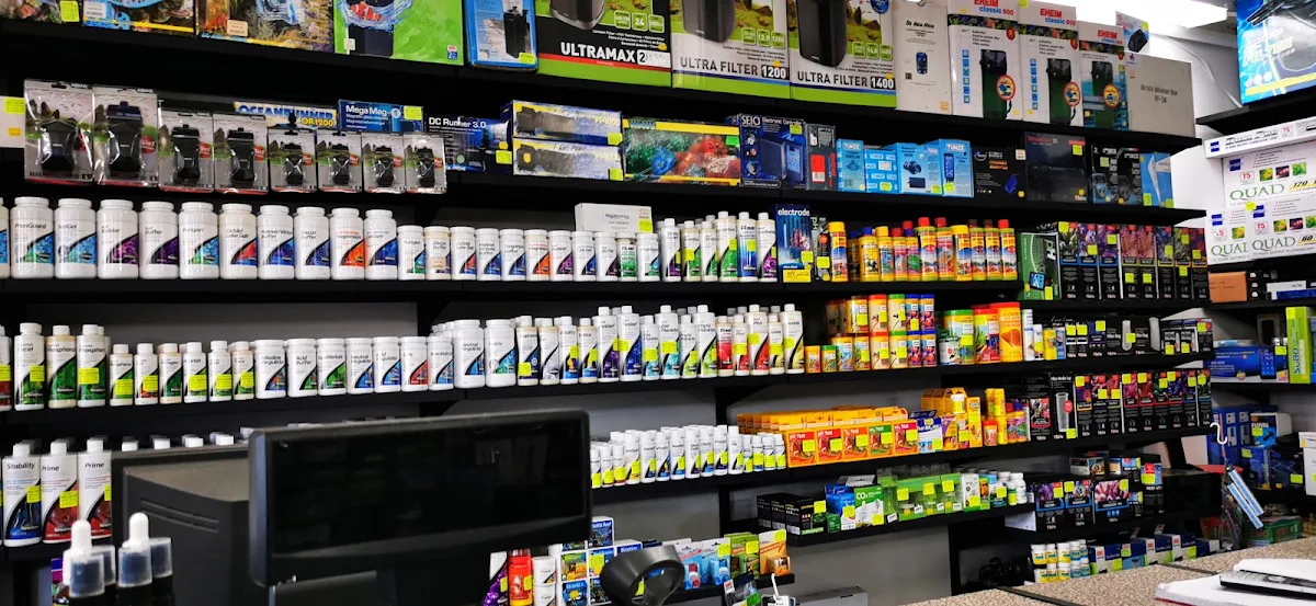 Shelves of water treatments and test kits